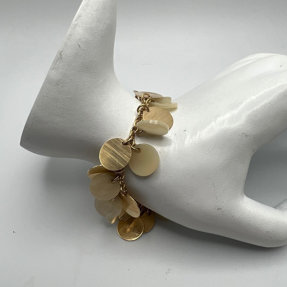 MW Chain‎ Bracelet Gold Tone and Beige Acrylic Disks 7 inches
